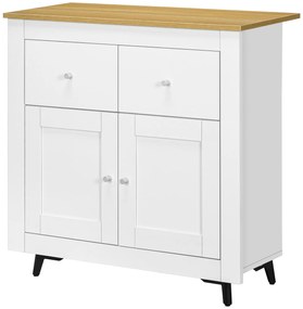 HOMCOM Mobilier de depozitare bufet cu dulap cu uși și 2 sertare, pentru living, sufragerie, dim. 78 x 35 x 80 cm, alb | Aosom Romania