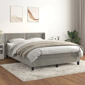 3130901 vidaXL Pat box spring cu saltea, gri deschis, 140x200 cm, catifea