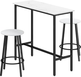 HOMCOM Set Masă și 2 Scaune de Bar din PAL, MDF și Oțel, 100x40x90 cm, Alb și Negru | Aosom Romania
