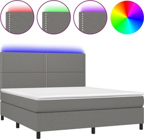 vidaXL Pat cu arcuri, saltea și LED, gri închis, 160x200 cm, textil