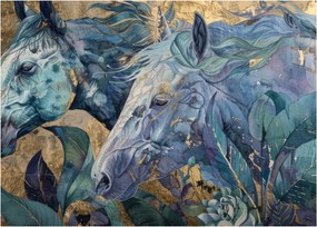 Tablou - Cai cu fundal auriu (70x50 cm)