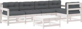 vidaXL Set mobilier relaxare grădină&perne 6 piese alb lemn masiv pin
