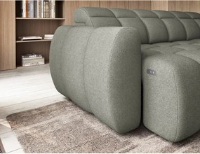 Colțar verde prăfuit extensibil/cu spațiu de depozitare cu tapițerie din țesătură bouclé (cu colț pe partea dreaptă/în formă de ”L”) Falconn – ELTAP