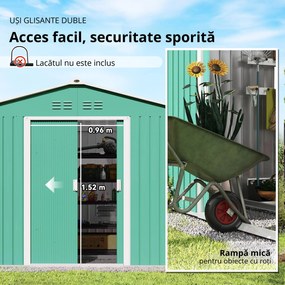 Outsunny Șopron pentru Unelte cu Acoperiș Înclinat și Uși Glisante Duble, 277x195x192 cm, Verde Închis | Aosom Romania