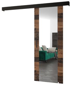 Uși culisante 90 cm Sharlene II (lemn old style + negru mat + negru) (cu oglindă). 1043678