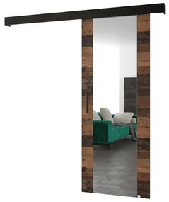Uși culisante 90 cm Sharlene II (lemn old style + negru mat + negru) (cu oglindă). 1043678
