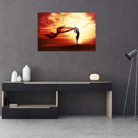 Tablou - Silueta femeii la apus de soare (90x60 cm)