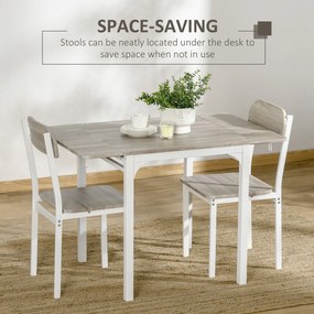 Set masa si 2 scaune HOMCOM pliabile din lemn si otel, Lemn natural/alb | Aosom RO