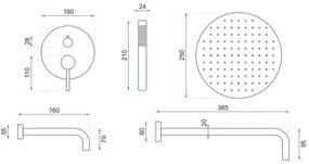 REA-P6609 - Set de duș LUNGO cu baterie termostatică încastrată, auriu periat