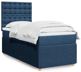 vidaXL Pat box spring cu saltea, albastru, 90x190 cm, textil