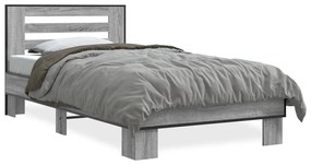 846087 vidaXL Cadru de pat, gri sonoma, 90x190 cm, lemn prelucrat și metal