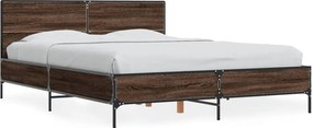 vidaXL Cadru de pat, stejar maro, 140x190 cm, lemn prelucrat și metal