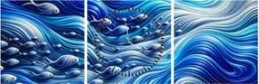 Tablou – Pești în valuri (cu ceas) (90x30 cm)