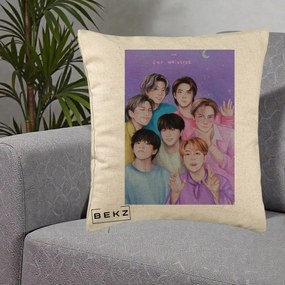 Perna Personalizata K-pop BTS Our Universe Fanart Violet Pastel, 40x40 cm, Bej, Husa Detasabila, Perna Inclusa, BEKZ®