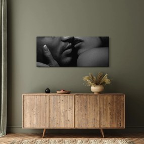 Tablou - Sărutul, fotografie alb-negru (120x50 cm)