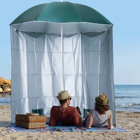 Outsunny Umbrelă de Plajă și Grădină cu Perdea Parasolară, Poliester și Metal, Φ220cm, Verde Închis | Aosom Romania