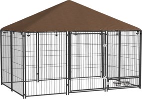 Pawhut Gard Metalic pentru Caini – Cu Usa pentru Bol &amp; Husa Oxford | Aosom Romania