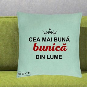Cadou pentru Bunica - Perna Personalizata Cea Mai Buna Bunica Din Lume Coroana Neagra, 40x40 cm, Verde Menta, Husa Detasabila, Perna Inclusa, BEKZ®