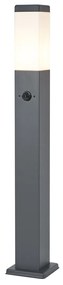 Lampă de exterior gri închis cu sticlă opal 80cm IP44 cu priză și senzor de mișcare - Malios