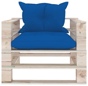 Canapea gradina paleti, cu perne albastru regal, lemn de pin