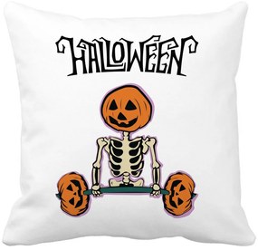 Perna Decorativa cu motiv Sechelet de Halloween 2, 40x40 cm, Alba, Mata, Husa Detasabila, Burduf