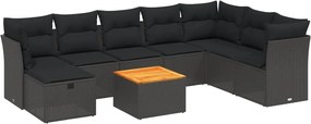 vidaXL Set mobilier de grădină cu perne, 9 piese, negru, poliratan