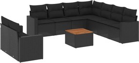 vidaXL Set canapele de grădină cu perne, 10 piese, negru, poliratan