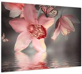Tablou - Flori și fluture (70x50 cm)