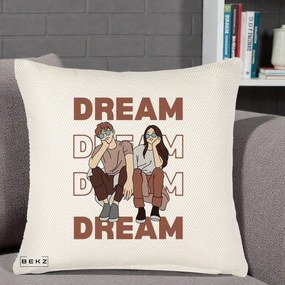 Perna Decorativa Dream Couple Aesthetic, 40x40 cm, Crem Reliefat, Husa Detasabila, Perna Inclusa, BEKZ®