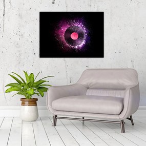 Tablou pe sticlă - Disc de vinil roz-violet (70x50 cm)