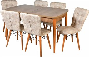 Set masa extensibila cu 4 scaune tapitate Homs nuc/bej 110 x 70 cm picioare lemn  