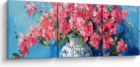 Tablou - Vază cu flori roz (cu ceas) (90x30 cm)