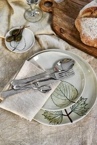 Set 2 farfurii din ceramică artizanală natur cu finisaj antichizat și motive botanice cu frunze, 27×1,5 cm, "Aubrin"
