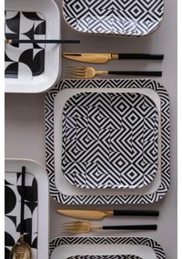 Set veselă 26 piese, porțelan, alb/negru