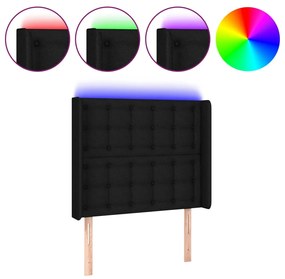 Tablie de pat cu LED, negru, 83x16x118 128 cm, textil 1, Negru, 83 x 16 x 118 128 cm