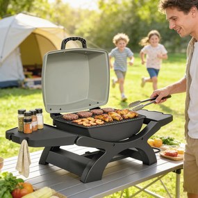 Outsunny barbecue electric 2300W, portabil de masă cu rafturi laterale, culoare negru. | Aosom Romania
