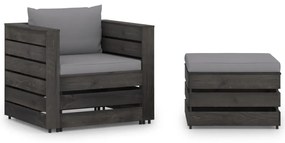 3068145 vidaXL Set mobilier grădină cu perne, 2 piese, gri, lemn tratat