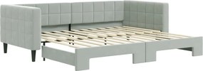 vidaXL Pat de zi cu extensie, gri deschis, 90x200 cm, catifea