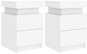 Noptiere cu lumini LED, 2 buc., alb, 35x39x55 cm