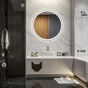kleankin Oglindă de baie rotundă cu LED 80 cm, 3 culori, 3000-6500K, comenzi touch, memorie, antiaburire | Aosom Romania