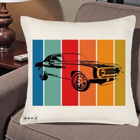 Perna Personalizata Masina Retro Muscle Car Grafic, 40x40 cm, Crem Reliefat, Husa Detasabila, Perna Inclusa, BEKZ®