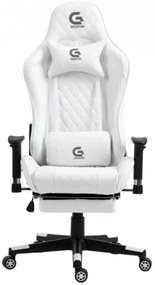 Scaun gaming, masaj in perna lombara, sezut benzi elastice sustinere suplimentara, cotiere 3D, suport picioare, funcție sezlong, 90-180 grade, Alb