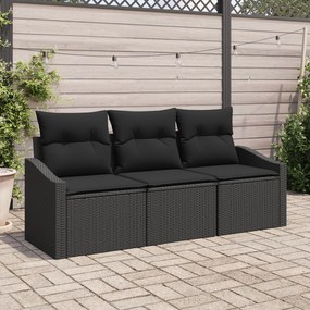 vidaXL Set de canapea de grădină cu perne Negru Ratan Poli