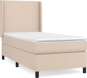 vidaXL Pat box spring cu saltea, cappuccino, 80x200 cm piele ecologică
