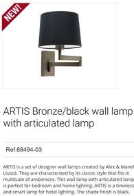 Aplica cu brat articulat design elegant ARTIS-2 bronz/negru