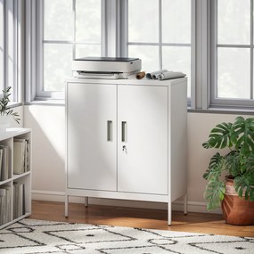 HOMCOM Dulap de Birou din Oțel cu 2 Rafturi Reglabile cu Sistem de Încuiere și 2 Chei, 80x40x100 cm, Alb | Aosom Romania