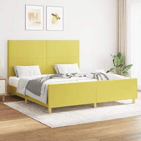 Cadru de pat cu tablie, verde, 160x200 cm, textil Verde, 160 x 200 cm, Design simplu