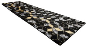 Modern GLOSS covor, traversa 400B 86 stilat, glamour, art deco, 3D geometric negru / aur