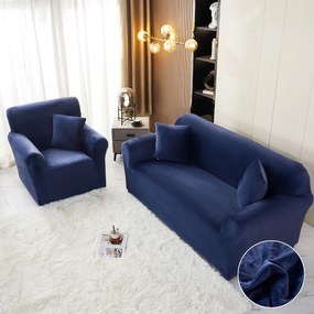 Husa elastica din catifea, canapea 2 locuri, cu brate, bleumarin, HCCJ2-04