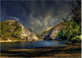 Tablou pe sticlă peisajului cu lac (70x50 cm)